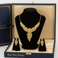 Mina Jewelry Set - 21k Gold Floral Leaf Necklace and Drop Earrings in Bayt Noor Gift Box