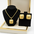 Lea Jewelry Set - 21k Gold Rope Twist Necklace and Square Stud Earrings Gift Box