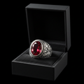 Hero Ring Box - Sterling Silver Deep Ruby Red Gemstone Signet Ring in Luxury Black Gift Box