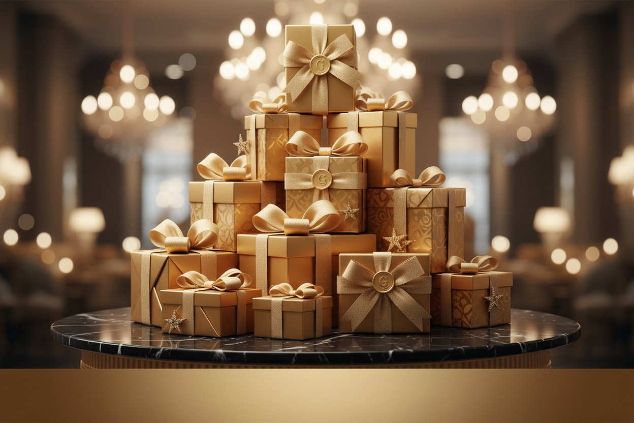 Stacked Gold Gift Boxes